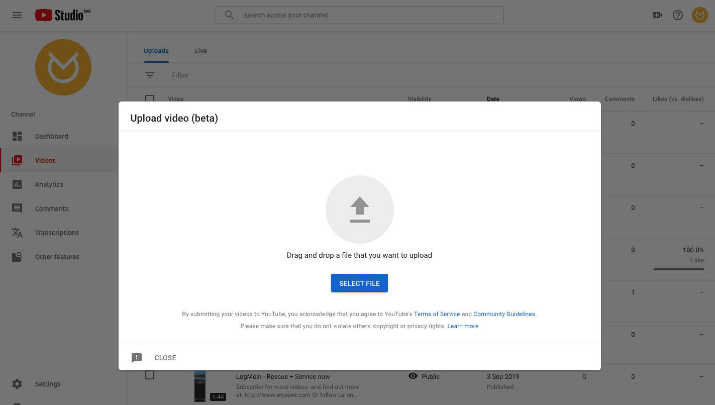 YouTube upload video
