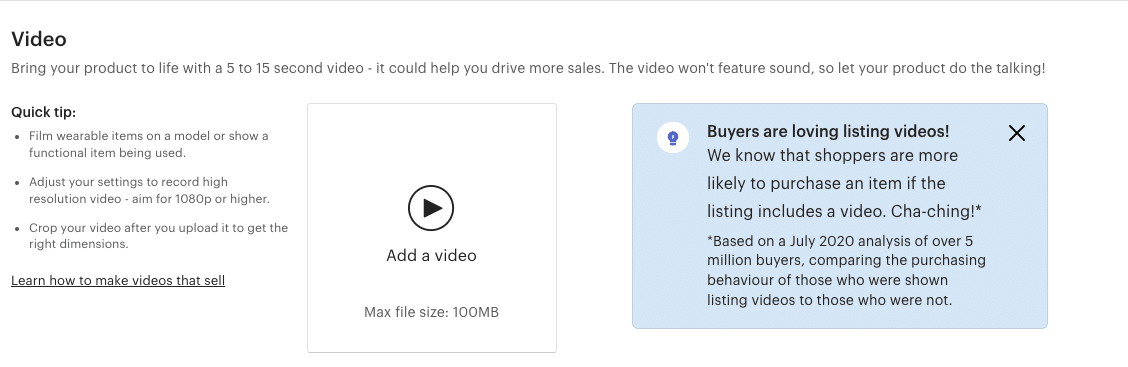 Etsy add video