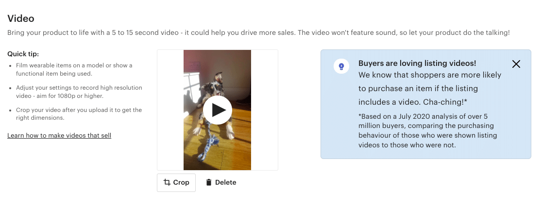Etsy add video