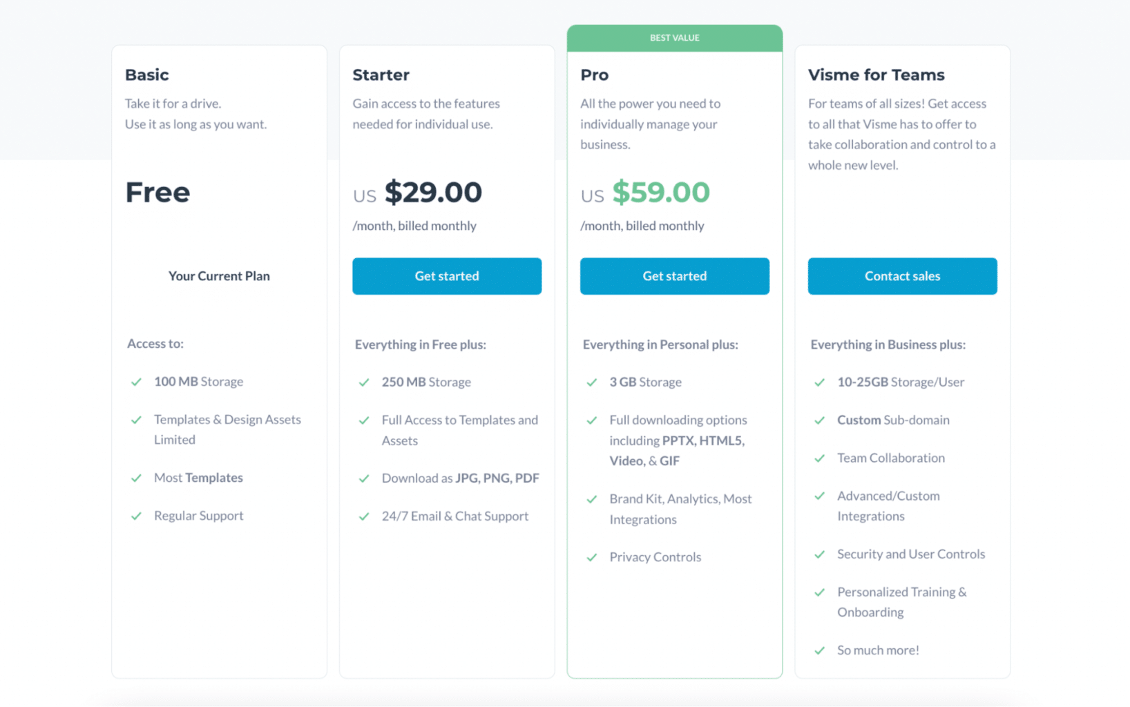 Visme pricing plans