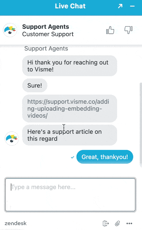 Visme live chat